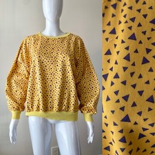 Vintage XL 80s Yellow Sweatshirt Geo Triangles Rad Dolman Sleeve Street wearVGUC
