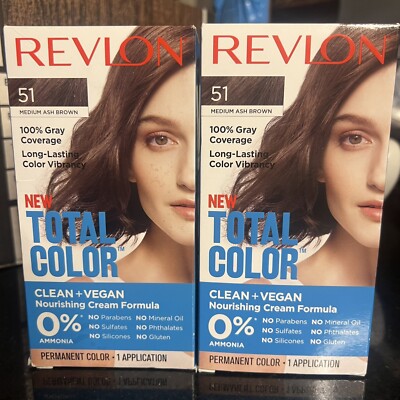 2 x Revlon Total Color #51 MEDIUM ASH BROWN Hair Dye Vegan Cream Formula