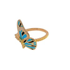 14k Solid Gold Enamel Butterfly Ring, Hand-Painted, Gift for Her, 585 Yellow