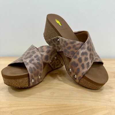 Volatile Riverside Crisscross Wedge Slide Sandal Brown Womens Size 7