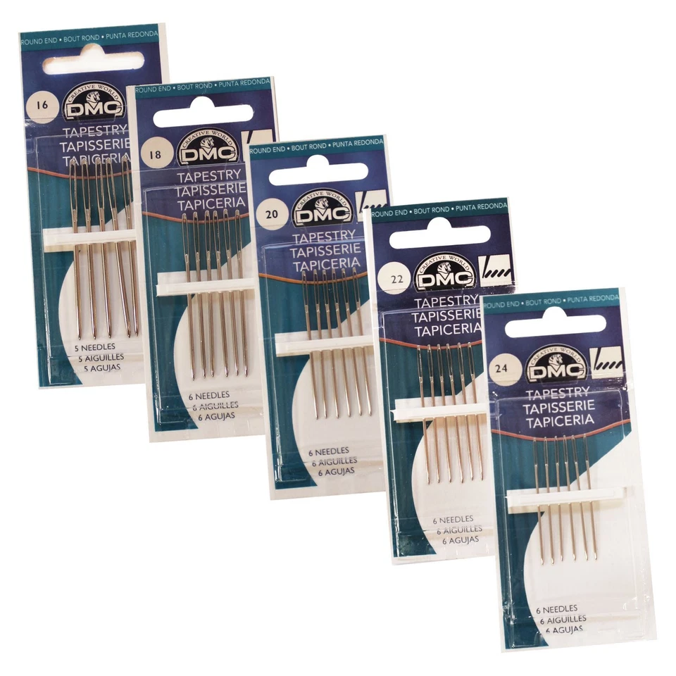 DMC Tapestry Needles Sizes 16, 18, 20, 22, 24 Round End Nickel Plated Steel