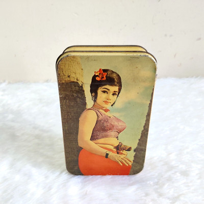 1950er Vintage Schöne Indische Dame Grafiken Nutrine Werbedose TN284