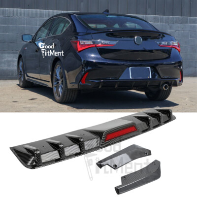 Carbon Rear Bumper Diffuser Spoiler w/LED Light + Rear Lip For Acura ...