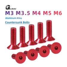 M3-M6 Aluminum Alloy Flat Head Socket Cap Screws Allen Bolts Anodized -Dark Red