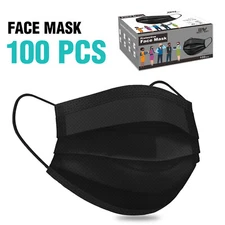 100 Pcs Black Protective Disposable Respirator 3-Layers Mouth Cover Face Masks