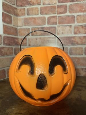 Vtg Union Halloween Plastic Blow Mold Pumpkin Jack O Lantern Bucket ...
