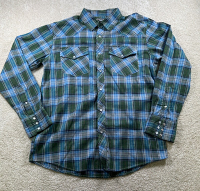 Casual Country Outfitters Mens Size L Plaid Pear Snap Shirt Long Sleeve Cowboy