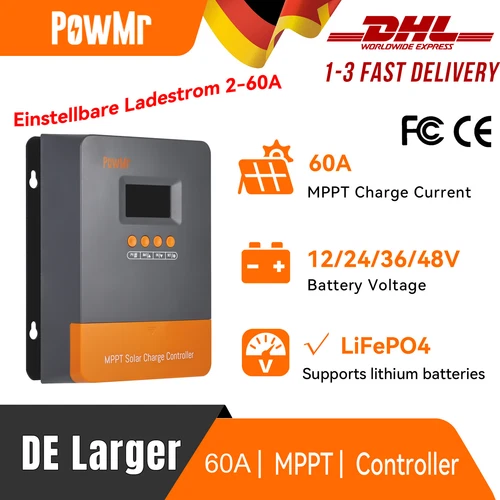 PowMr 60A MPPT Laderegler für 12V 24V 36V 48V Solar Panel Controller Regulator