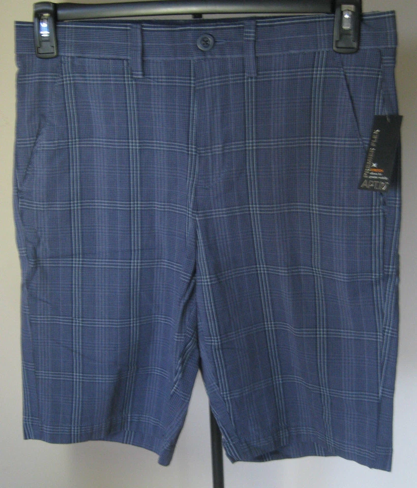 APT. para hombre nuevo con etiquetas. 9 Pantalones Cortos Caqui 30W Azul Tela Elástica a Cuadros Ligeros Informales Foto 3 de 4