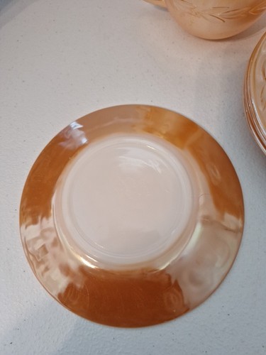 Vintage Fire King Peach Lustre Glassware Set of 4 Oven Ware Cups W/Saucers - Picture 3 of 6