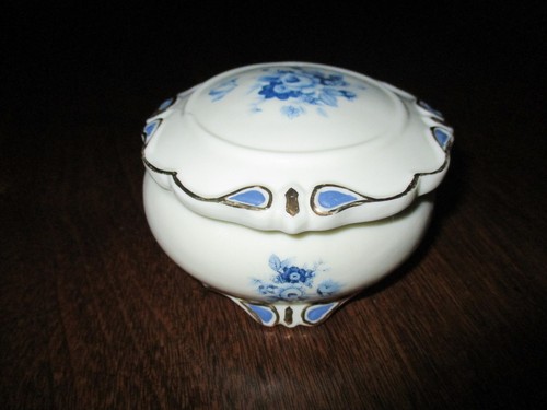 DE COLECCIÓN PORCELANA PORCELANA BLANCA CUBIERTA JOYERÍA PLATO-AZUL FLORES/DECORACIÓN-ADORNO DORADO DE ALTA CALIDAD - Imagen 2 de 12