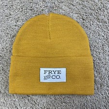 Frye And Co Hat Beanie Unisex Size OS Cuff Logo Patch Yellow Gold Winter Modern