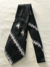 Vintage 1970's Kipper Necktie Wide Neck Tie - Black Polo Horse Retro Jockey