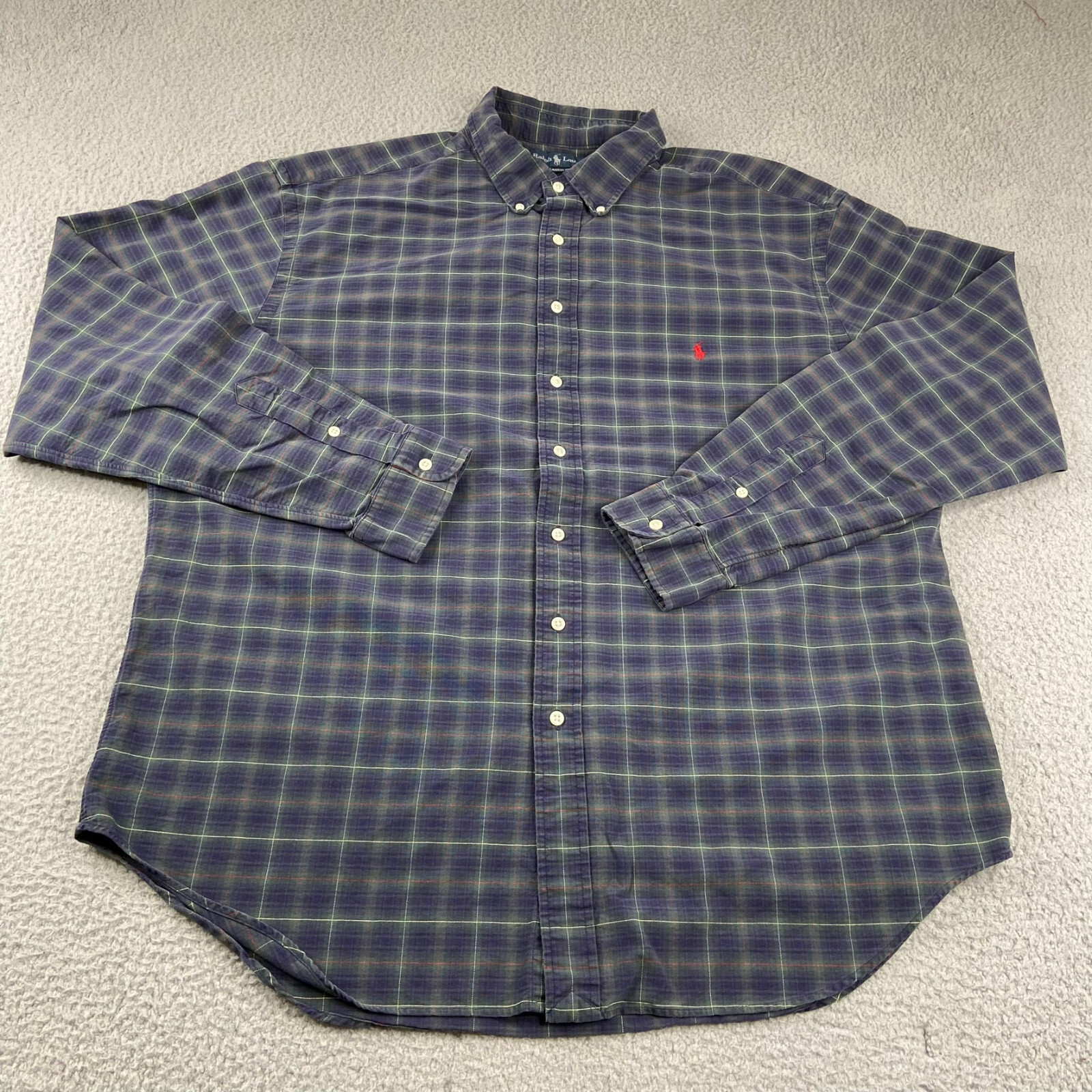 Polo Ralph Lauren Camicia Uomo 2XL XXL Alta Blu Verde Tartan Quadri Pony Casual