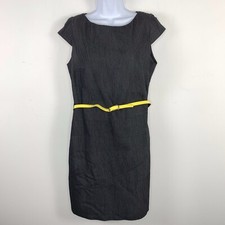 AGB Dress Black sz 8 Cap Sleeve Sheath Yellow Belt Career Classic City Chic