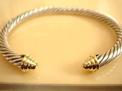 DAVID YURMAN 14K GOLD, SS GOLD DOME CABLE BRACELET 5mm