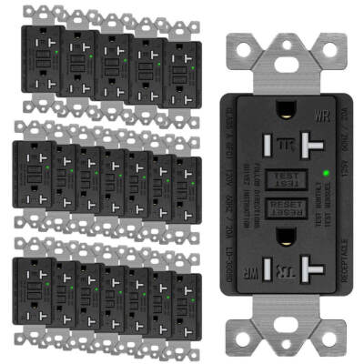 #ad #ad 20× GFCI Outlet 15Amp GFI Receptacle Tamper Resistant WR TR Electric Plugs Black $174.39