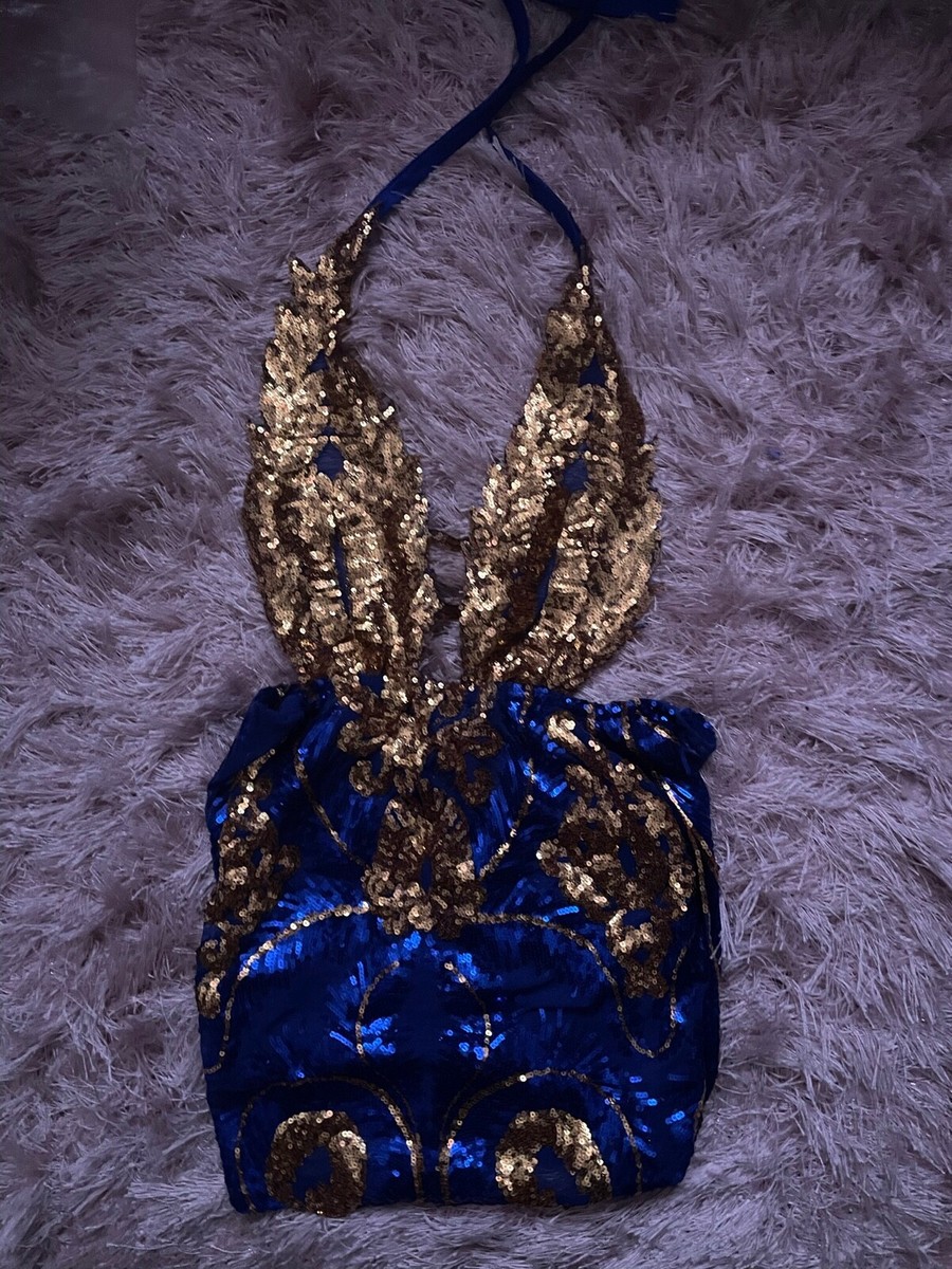 Sexy Blue and Gold Sequin and See Through Birthday Dress | eBay