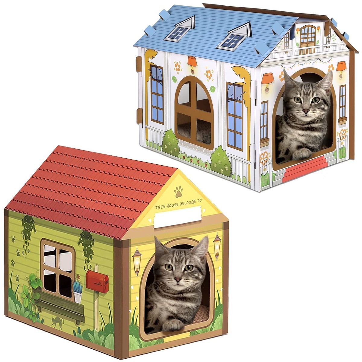 Sekam Cardboard Cat House with Scratcher/Catnip, Cat Play House