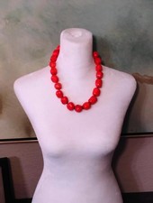 18" - 21" Red Orange Chunky Corral Beaded Necklace
