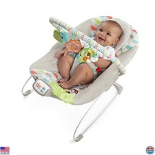 Bright Starts Happy Safari Baby Bouncer with Vibrations - Infant Seat 0-6 Months