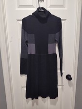 $118 Adrianna Papell Fit & Flare Turtleneck Sweater Dress Size Medium Black Gray