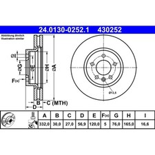 Bremsscheibe ATE 24.0130-0252.1 (2 Stk.) für VW Amarok