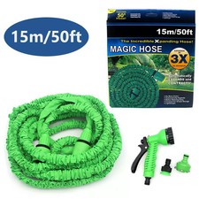 Expanding Expandable Flexible Garden Water Hose w Spray Nozzle Green 50FT
