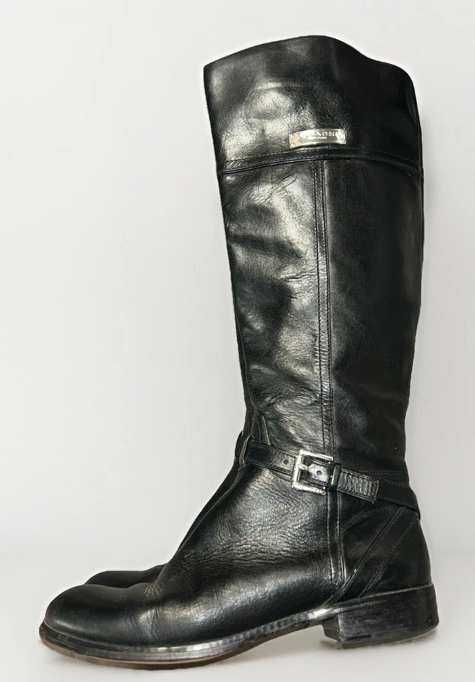 Botas de equitación Coach Micha altas de cuero negro hasta la rodilla ancho pantorrilla 6 B Foto 4 de 4
