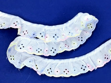 White with Multicolour Flowers Gathered Broderie Lace Trim 1”/2.5cm PER METRE