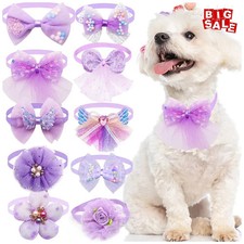 10pcs Pet Dog Bow Collar Adjustable Dog Cat Bows Collar Lace Bling Necktie