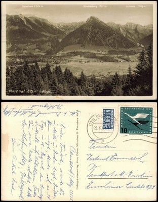 Ansichtskarte Oberstdorf Allgäu 1955   frankiert mit 10 Pf. Deutsche Lufthansa