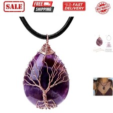 Amethyst Crystal Healing Necklace with Leather Cord - Thoughtful Gift for All