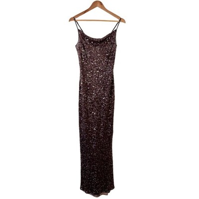 Monsoon Dress UK 8-10 Long Sequins Silk Bias Cut Brown Evening Occasion Vintage 