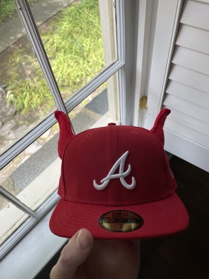 New Era Atlanta Braves Fitted Hat Horn Ear Rare Red Pink Streetwear Opium Y2K