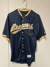 Men s Milwaukee Brewers Button Up Jersey blue Small NEW
