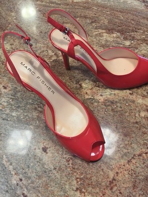 Marc Fisher  Red Patent Peep Toe Heels Women's Size 8