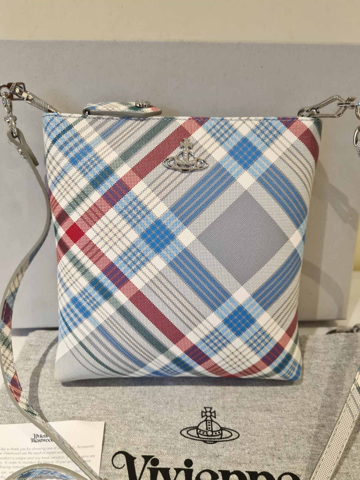 Vivienne Westwood bag Squire Square Madras Check Shoulder Strap Orb New in Box