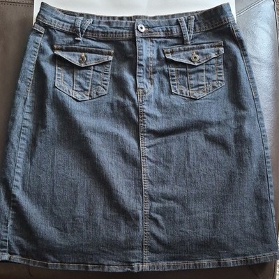 BE-GIRL Denim Pencil Skirt Blue L Regular Knee Length Stretch Pockets