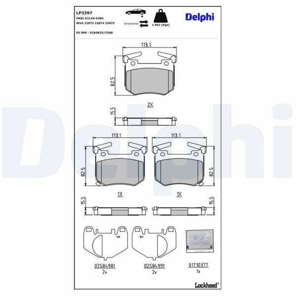 Delphi Bremsbelagsatz Scheibenbremse LP3397 FüR KIA CK Stinger Hatchback Van GDI-image