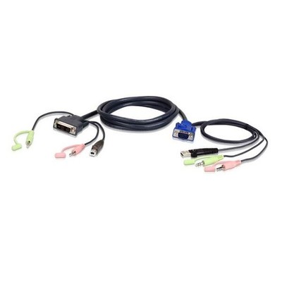 ATEN 2L-7DX3U USB VGA auf DVI-A KVM Anschlusskabel mit Audio schwarz 3 m
