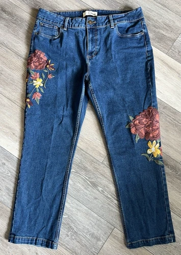Dittos Size 16 Women’s Ladies Floral Embroidered Flower Denim Blue Jeans