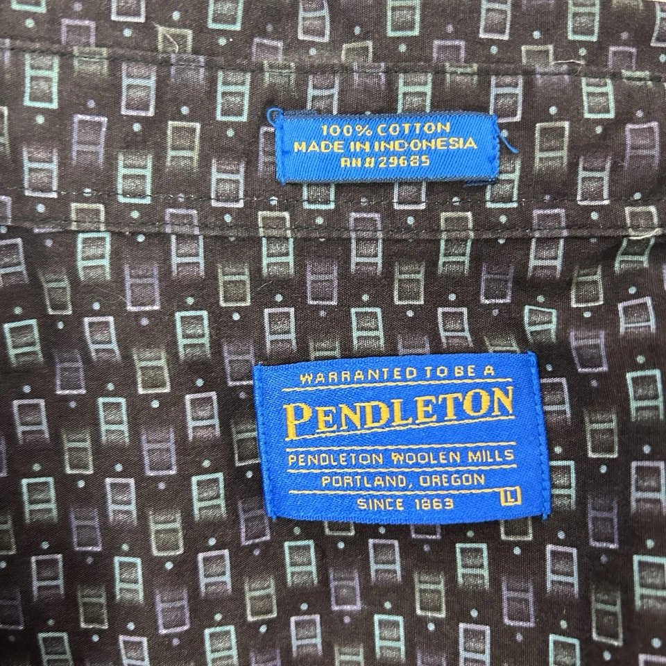Pendleton Button Up Shirt Short Sleeve Geometric All Over Print Men's Large - Image 4 of 4