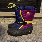 Sorel Size 6 Girls Magenta Yellow Purple Black Winter Snow Boot Tall EUC — photo 1