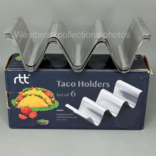 RTT Stainless Steel TACO Holder Stand Set of 6 Oven Grill Dishwasher Safe
