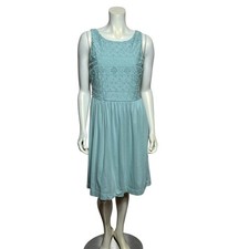 LOFT Mint Green Embroidered Sleeveless Dress, Size 8, Cotton-Modal Blend
