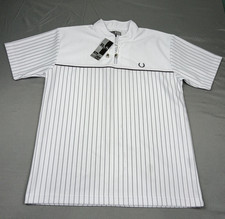 Bains & Scott Shirt Men Size M White Striped Lace Up Neck Collarless Holiday Top