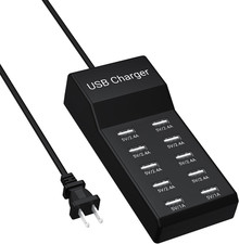 10-Port USB Charger Station, 50W10A Multiport Charger Hub 3.3FT