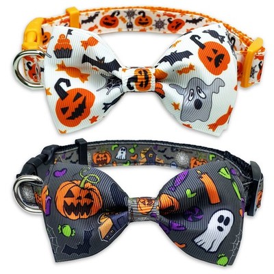 2 Pack Halloween Dog Collar with Bowtie Holiday Jack-O-Lantern and Pumpkin Co...