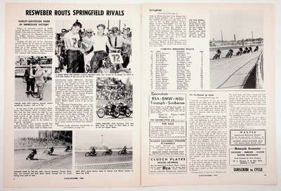 1959 Cycle Magazine Page Harley-Davidson Motorcycle Racing Resweber Springfield